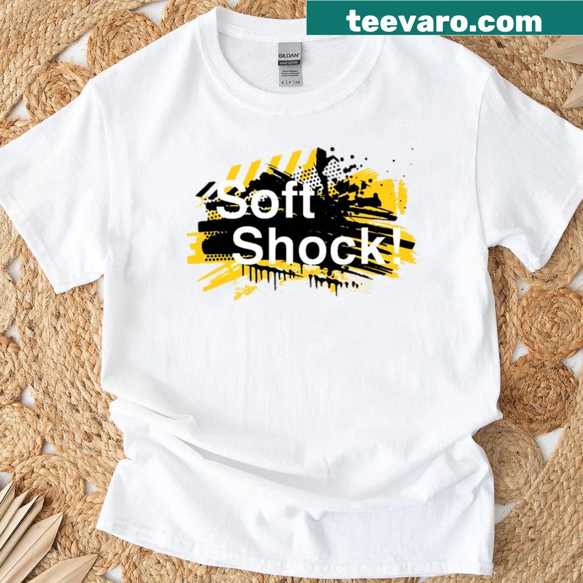 T-shirt featuring the 'Yeah Yeah Yeahs' design with a soft shock motif — on a men's t-shirt