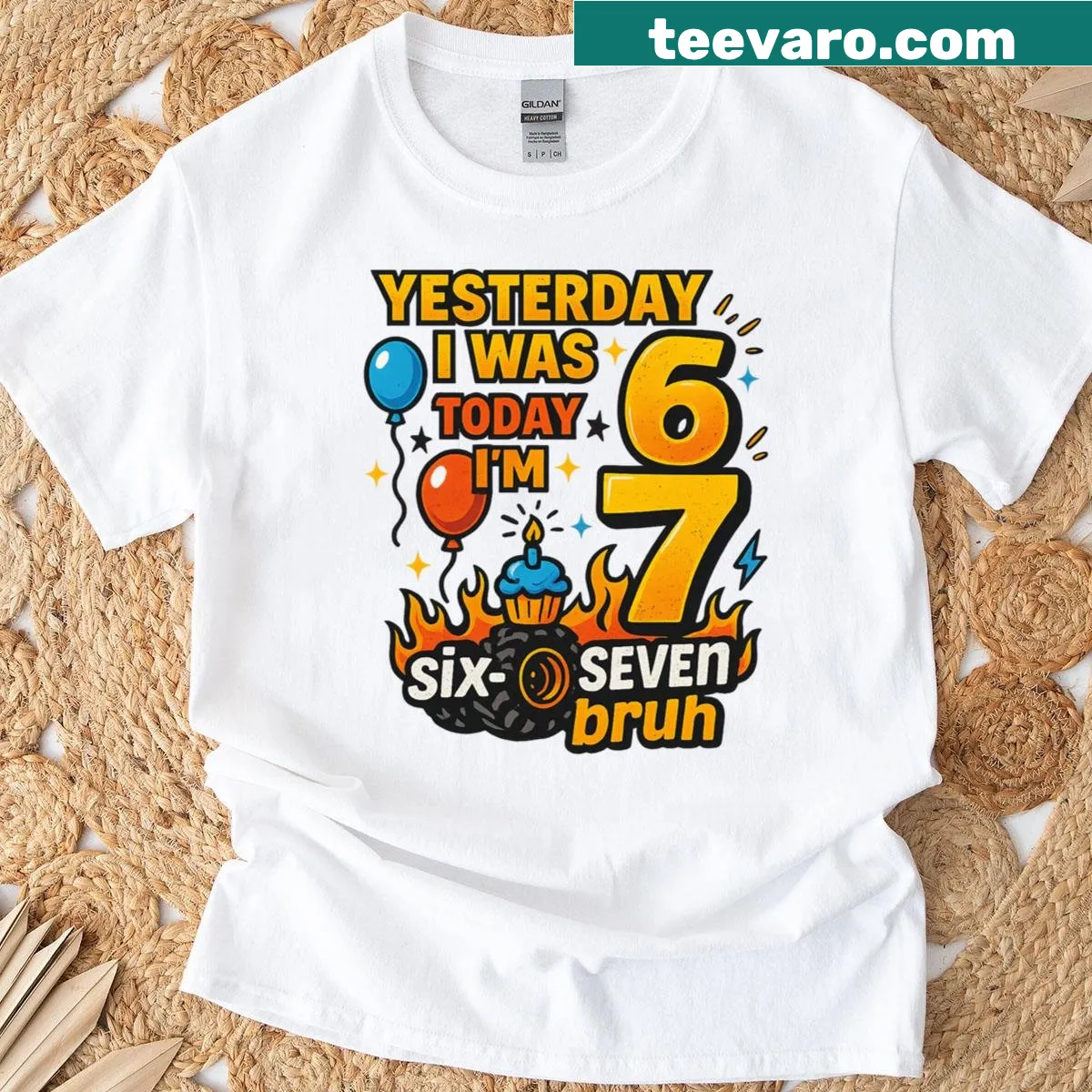 Birthday T-shirt for kids reading 'Yesterday I Was 6 Today I'm 7' — on a men's t-shirt