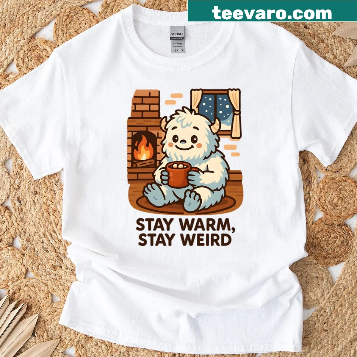 Cute yeti with cocoa winter design — on a men's t-shirt
