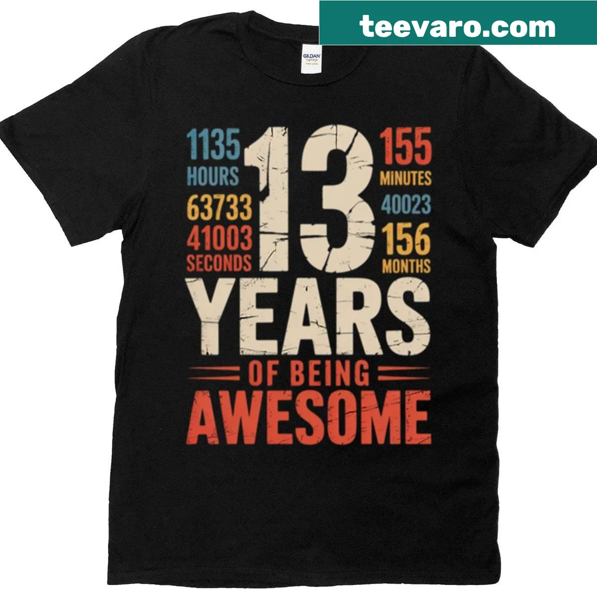 T-shirt celebrating 13th birthday with playful typography — on a men's t-shirt
