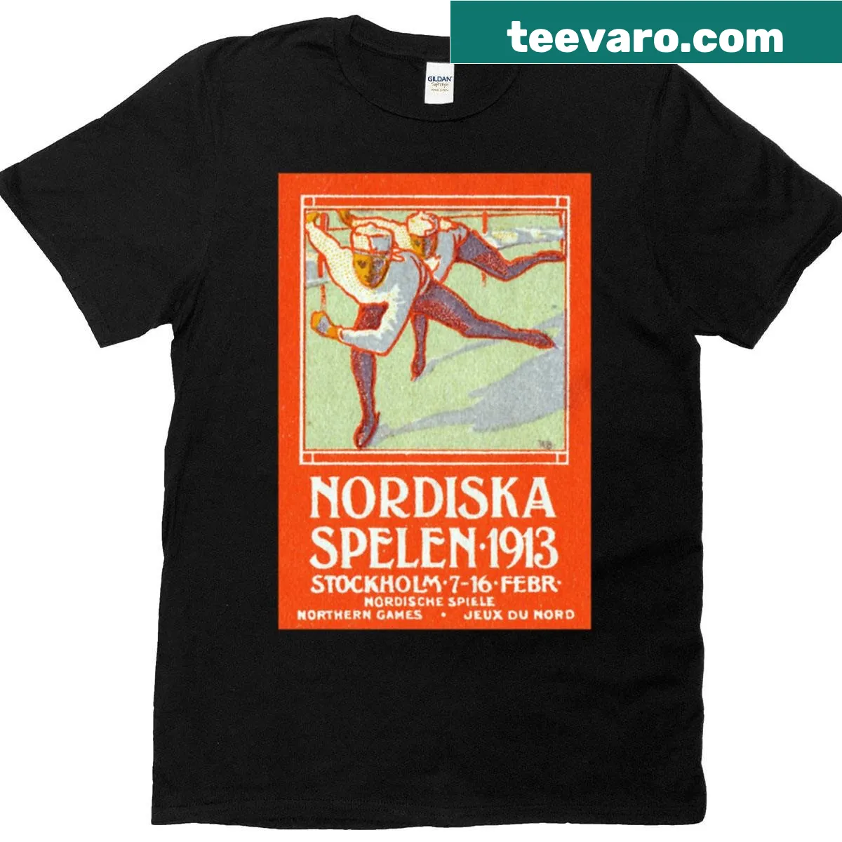 Vintage-style T-shirt celebrating the 1913 Nordic Games with nostalgic design — on a men's t-shirt