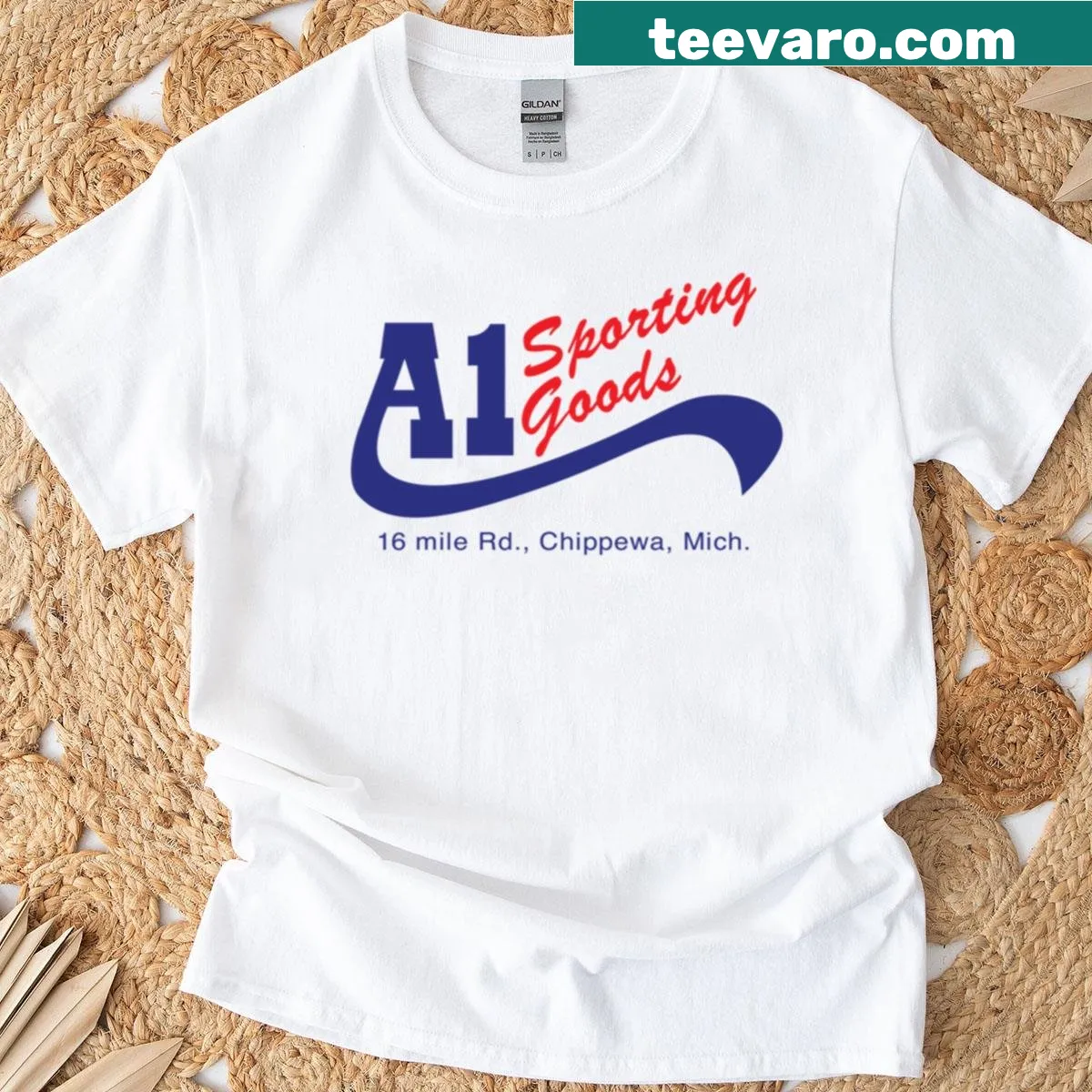 Vintage sporting goods logo on a casual t-shirt — on a men's t-shirt