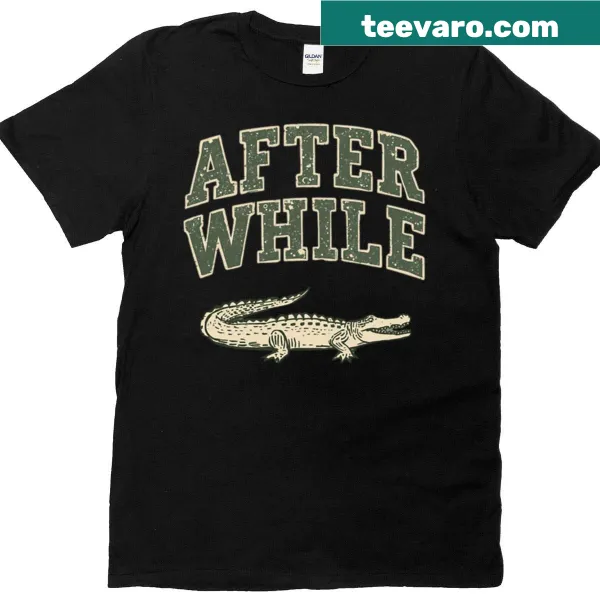 Retro cartoon crocodile graphic with pun on oversized T-shirt