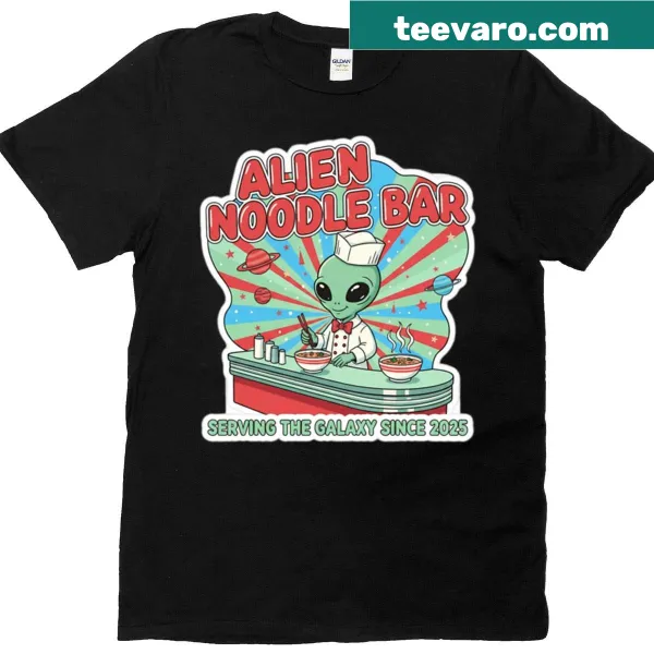 Vintage T-shirt featuring an alien noodle bar theme