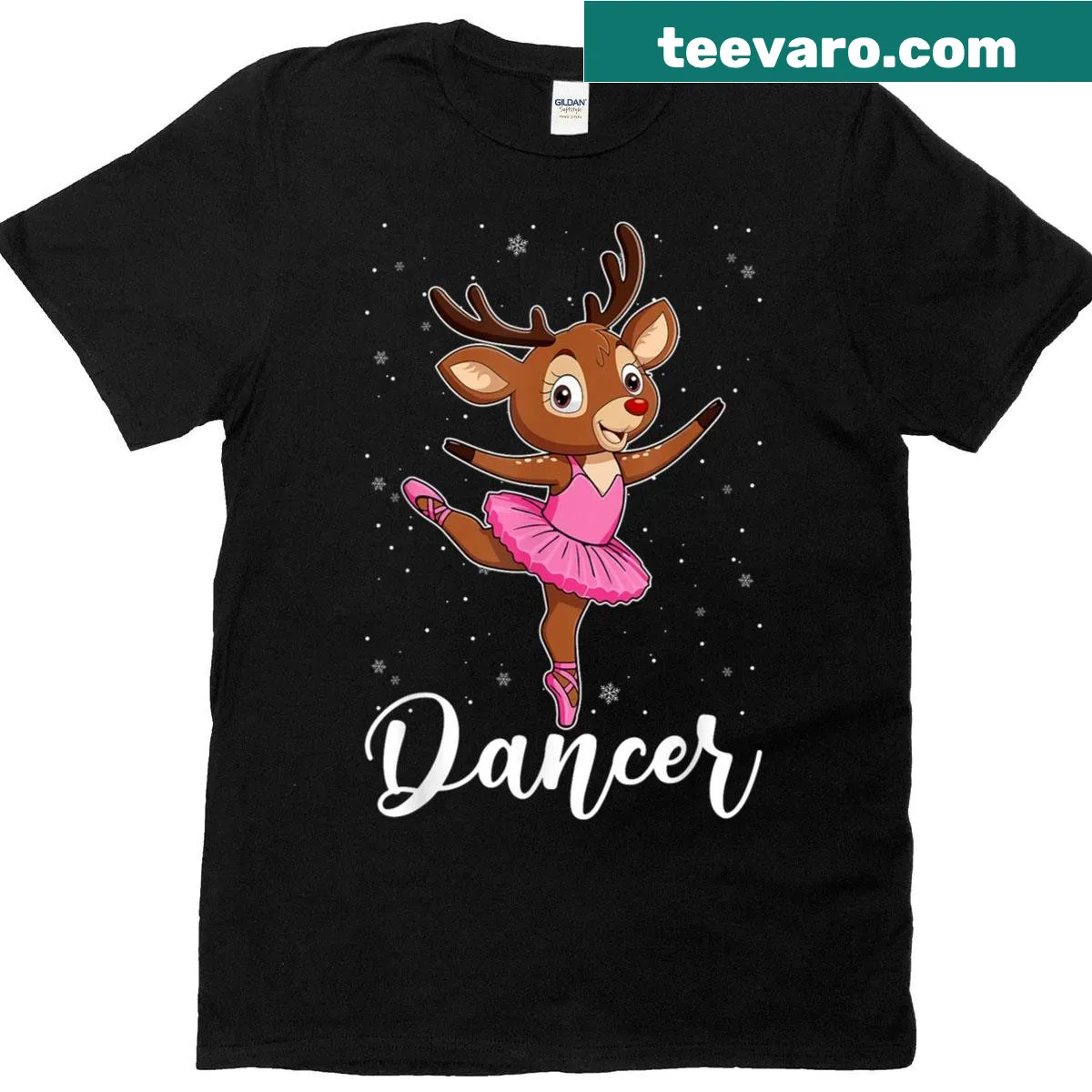 T-shirt featuring ballerinas dressed as reindeer for Christmas — on a men's t-shirt