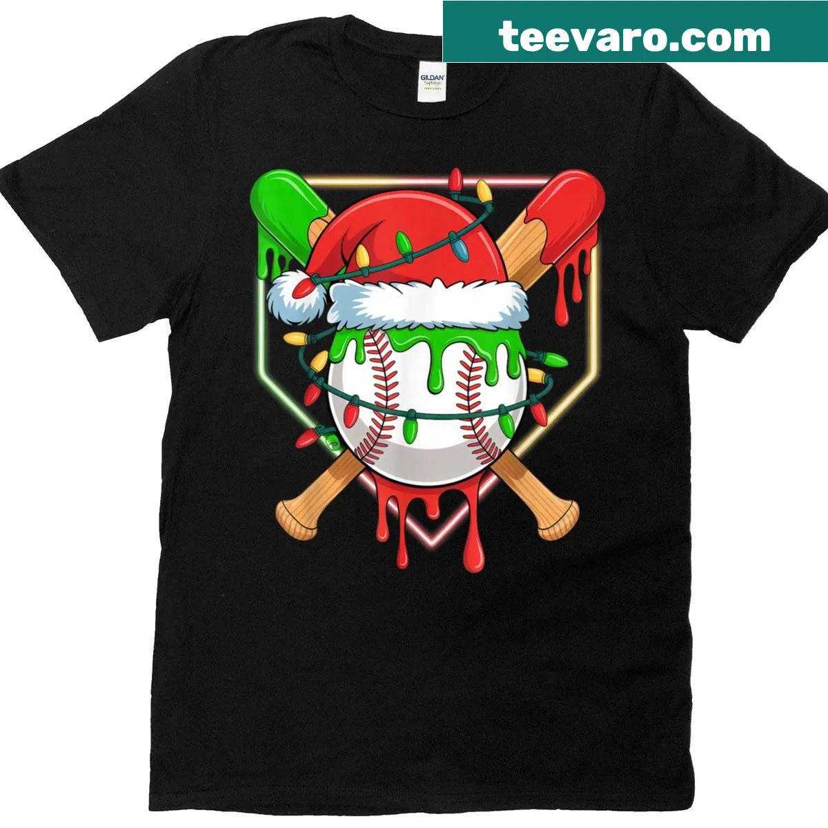 Kids T-shirt with Christmas tree and baseball lights design — on a men's t-shirt