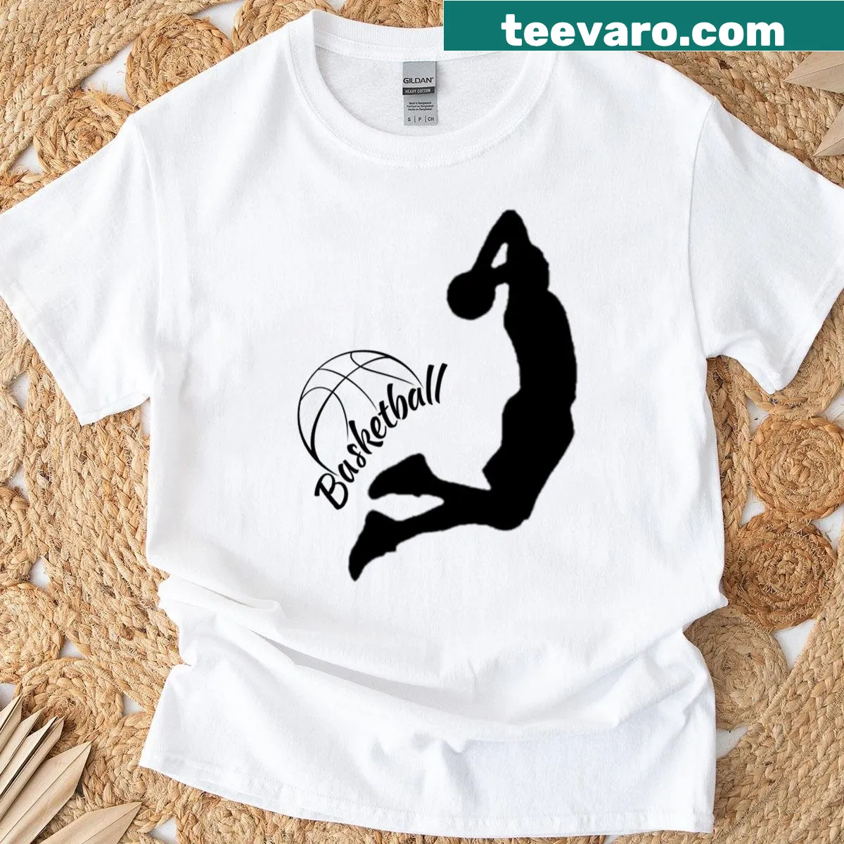 Playful basketball-themed graphic on an oversized t-shirt — on a men's t-shirt