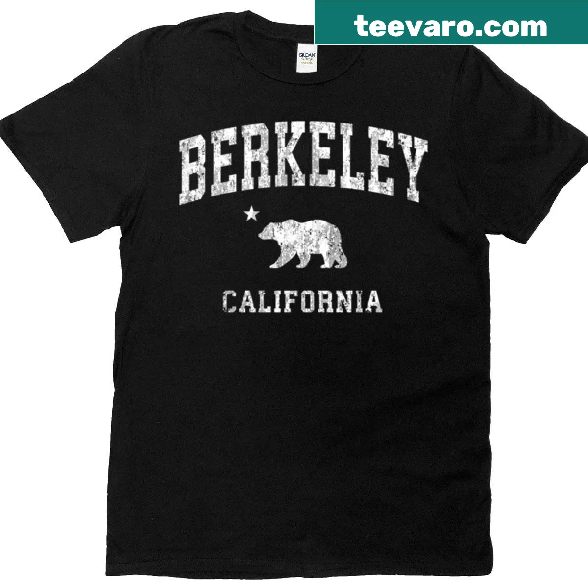 Distressed T-shirt featuring Berkeley California graphic — on a men's t-shirt