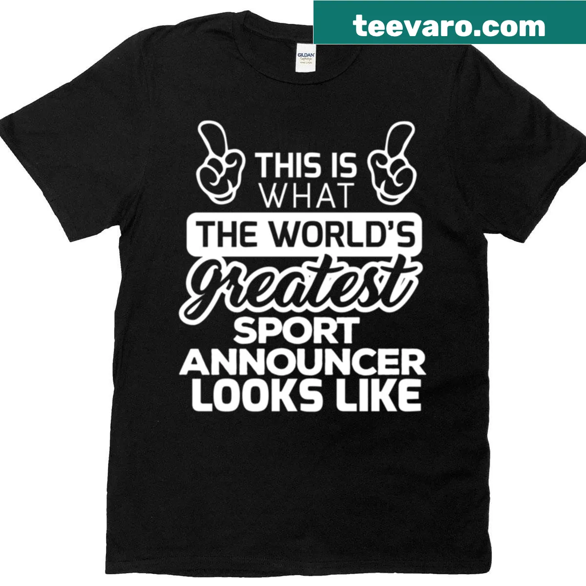 T-shirt declaring 'World's Greatest Sport Announcer' in bold text — on a men's t-shirt