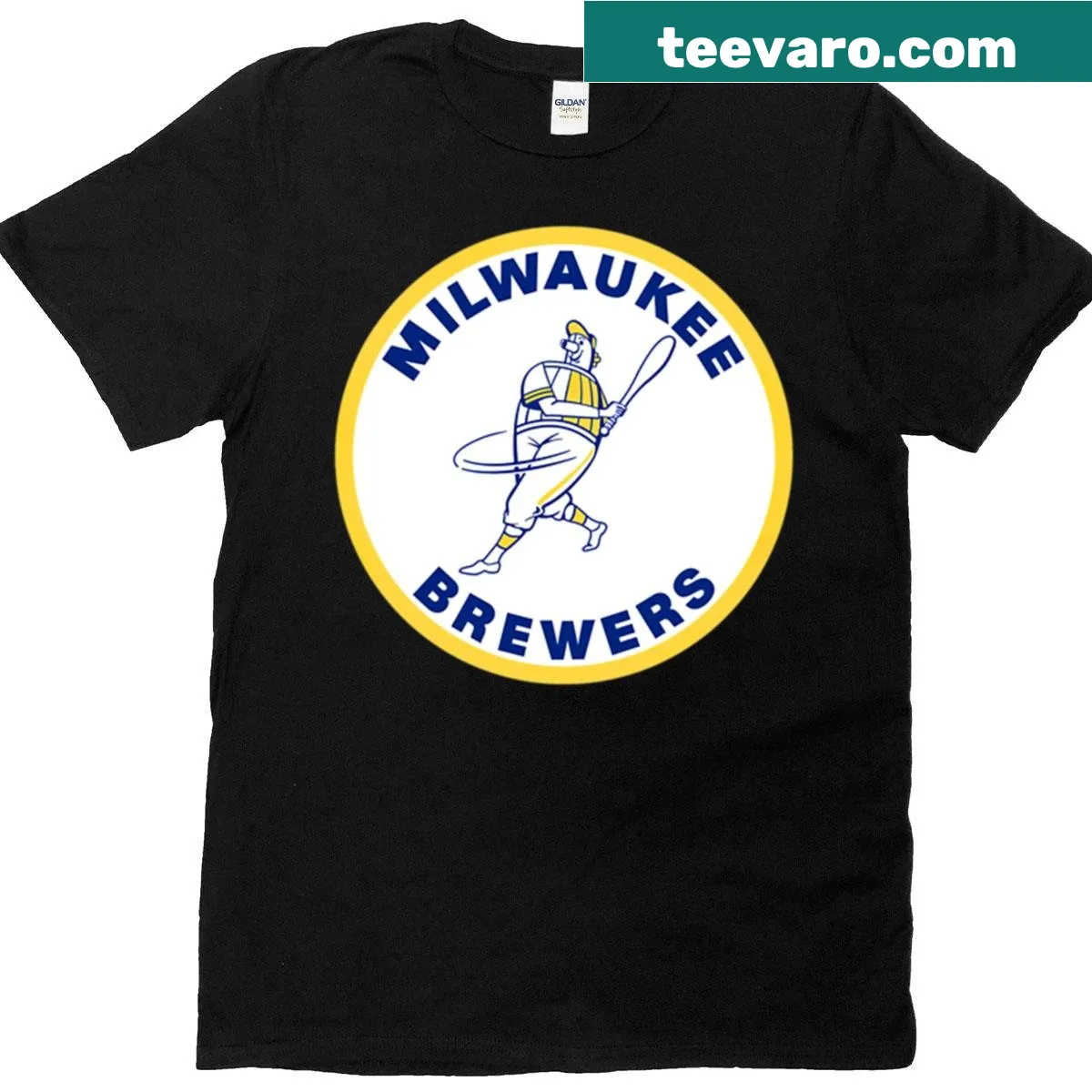 Milwaukee brewing logo T-shirt featuring Brwer of Milwaukeees emblem — on a men's t-shirt