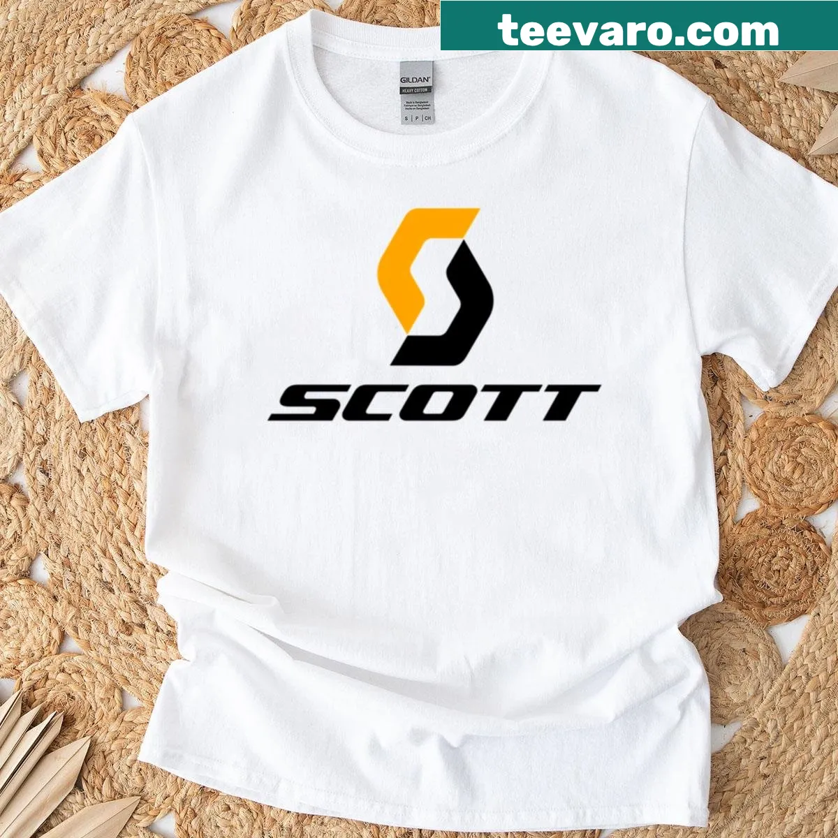 T-shirt with Scott bike logo emblem — on a men's t-shirt