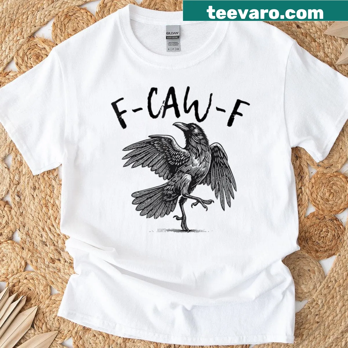 Funny cartoon black crow graphic T-shirt with humorous phrase — on a men's t-shirt