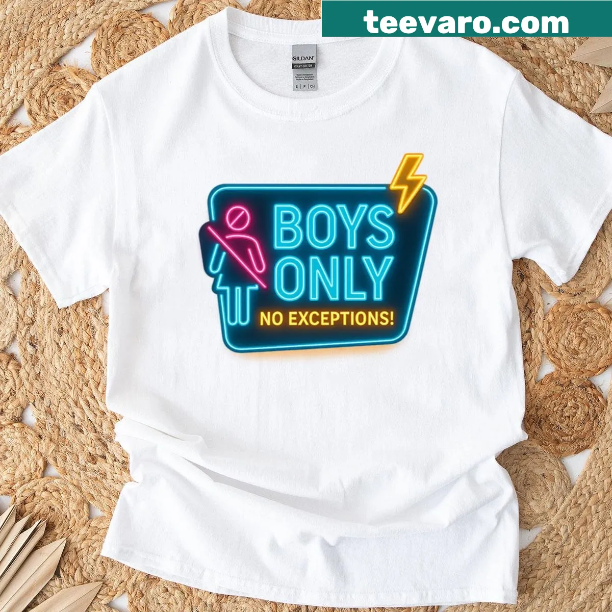 Funny kids' T-shirt with 'Boys Only No Exceptions' text — on a men's t-shirt
