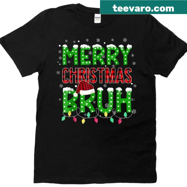Edgy Christmas T-shirt with red plaid and 'Bruh' graphic