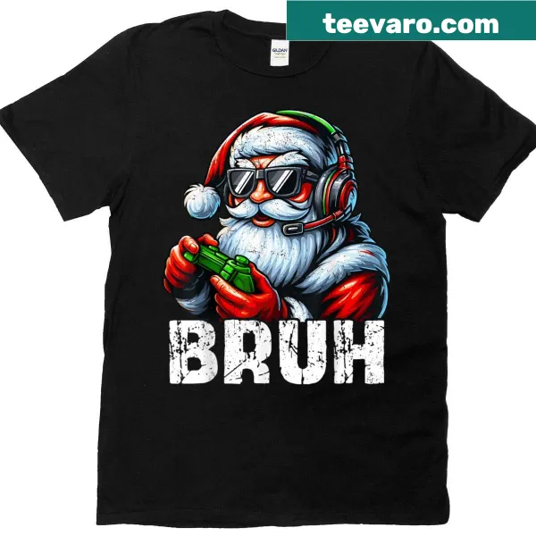 Funny Christmas shirt featuring Santa with a gaming twist
