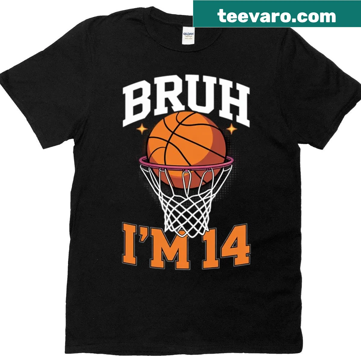 Birthday T-shirt with a basketball theme for 14th birthday. — on a men's t-shirt