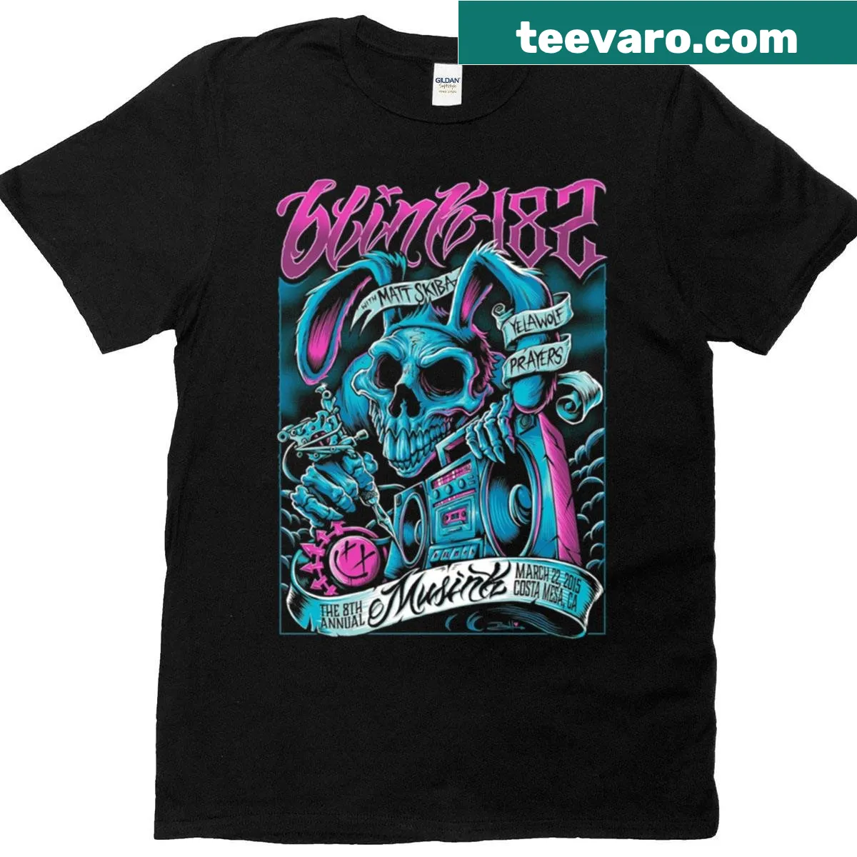 Punk-style bunny graphic on a vintage T-shirt. — on a men's t-shirt