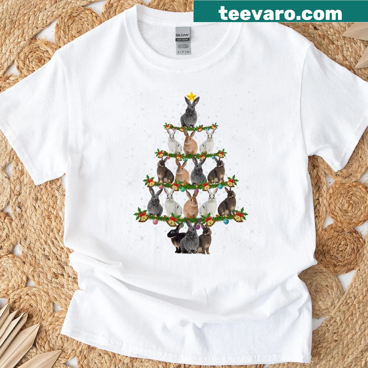 Funny Christmas Bunny and Santa t-shirt with lights design — on a men's t-shirt