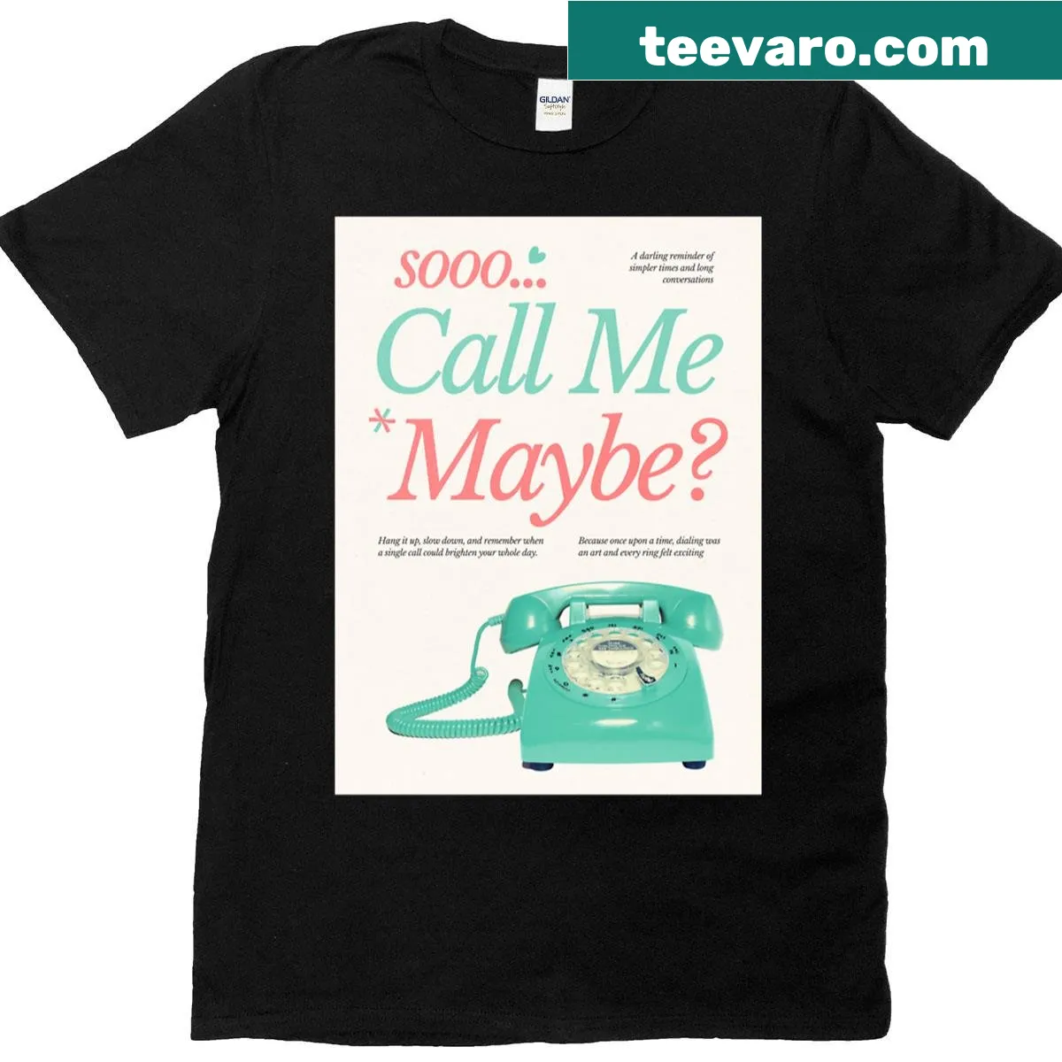 Retro telephone graphic with 'Call Me Maybe' text on t-shirt — on a men's t-shirt