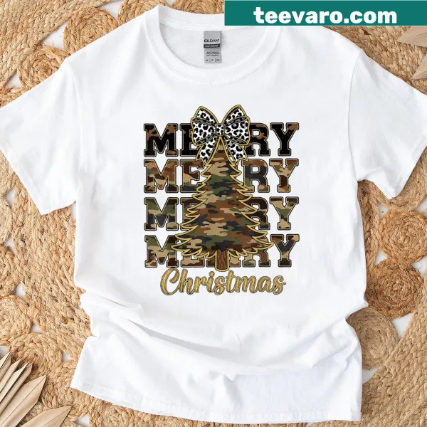 Camo Christmas tree graphic on t-shirt