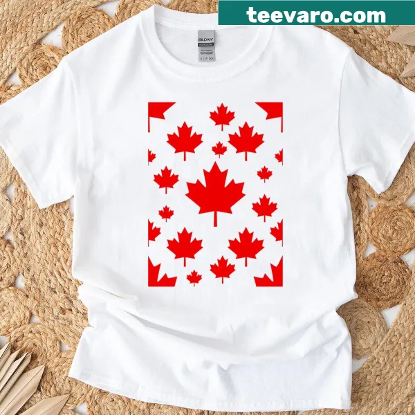 Maple leaf emblem graphic on a t-shirt representing Canada