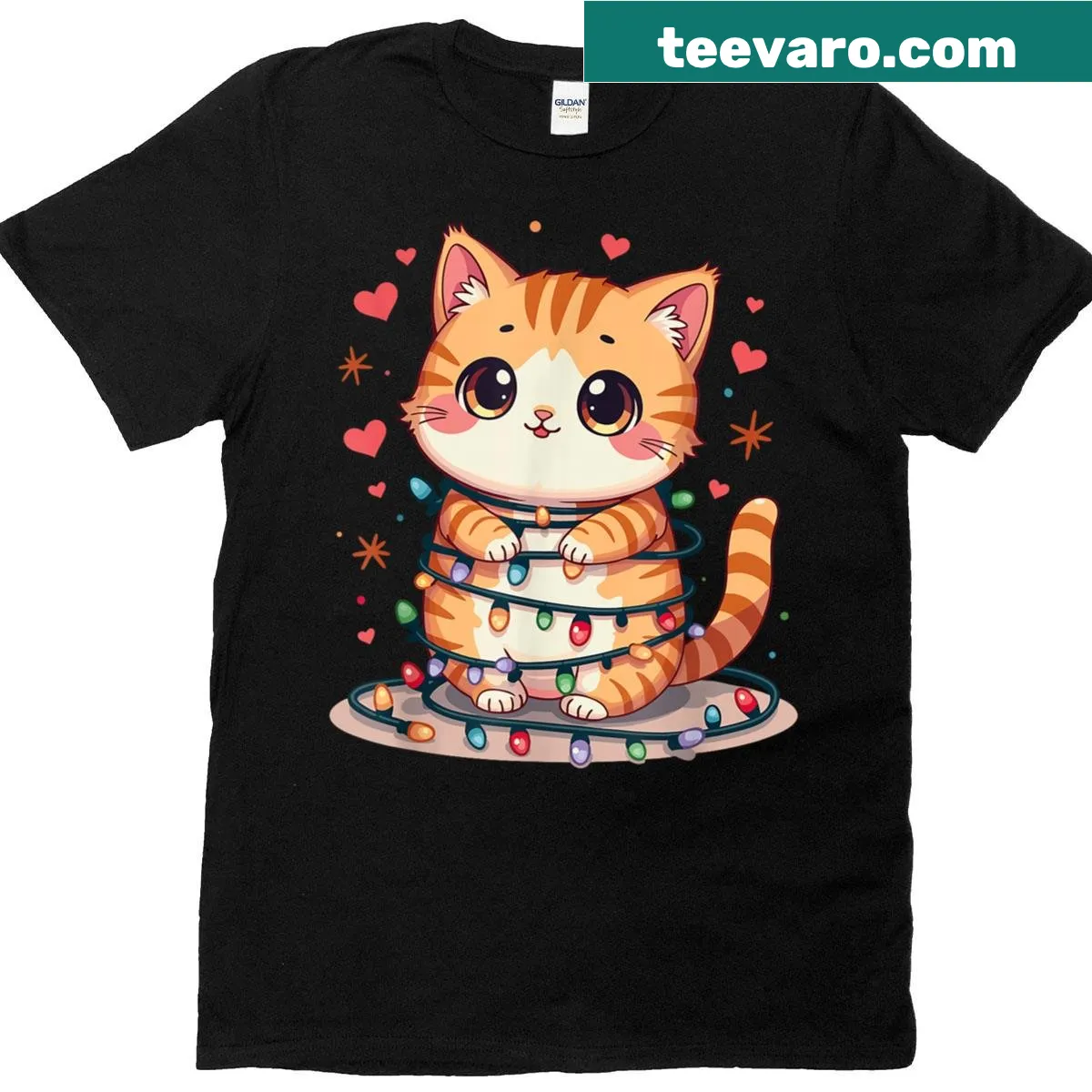 Festive cat graphic perfect for Christmas wear — on a men's t-shirt