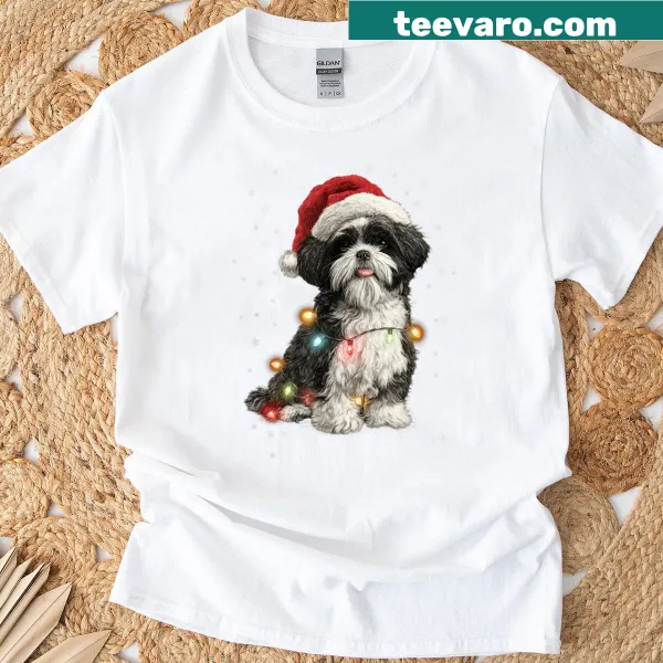 Cute Christmas T-shirt with Shih Tzu Santa graphic