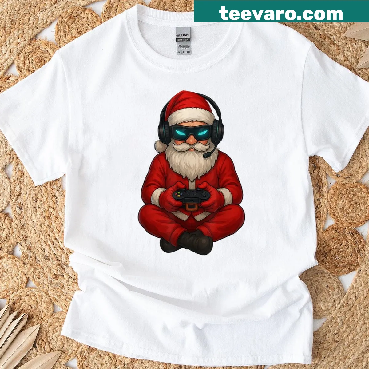 Funny Santa graphic themed t-shirt for gamers during Christmas — on a men's t-shirt