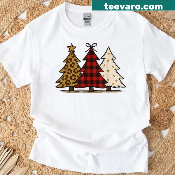 T-shirt with three Christmas tree illustrations