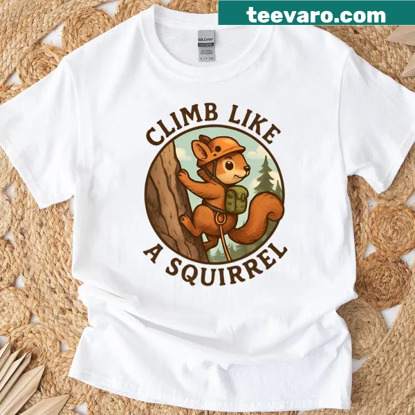 Whimsical squirrel climbing illustration T-shirt