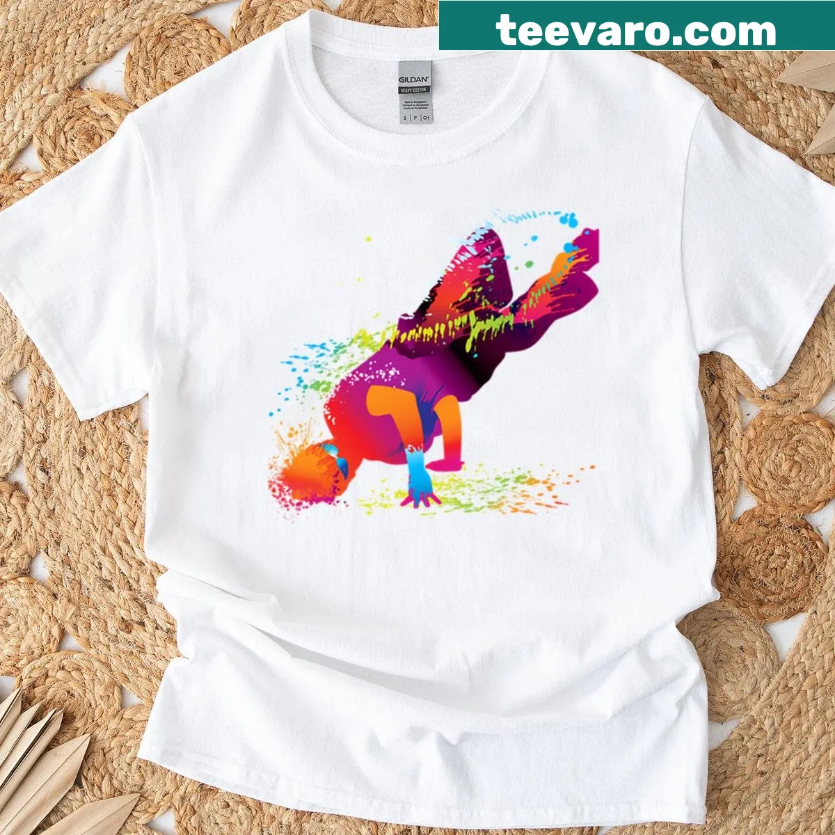 Sports-themed t-shirt with colorful graphics — on a men's t-shirt