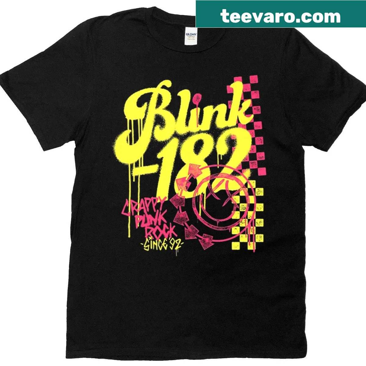 Vintage distressed Blink 182 art shirt for punk rock fans. — on a men's t-shirt