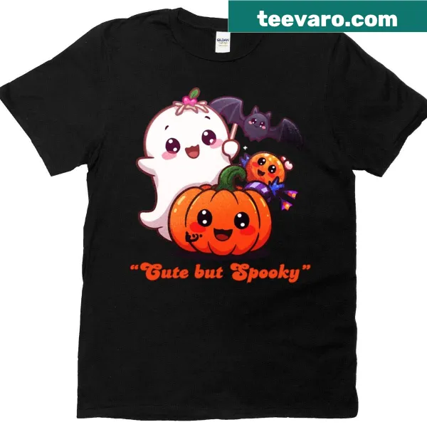 Cute Halloween-themed t-shirt with whimsical spooky graphics