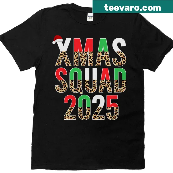 Christmas Squad tee with leopard print design