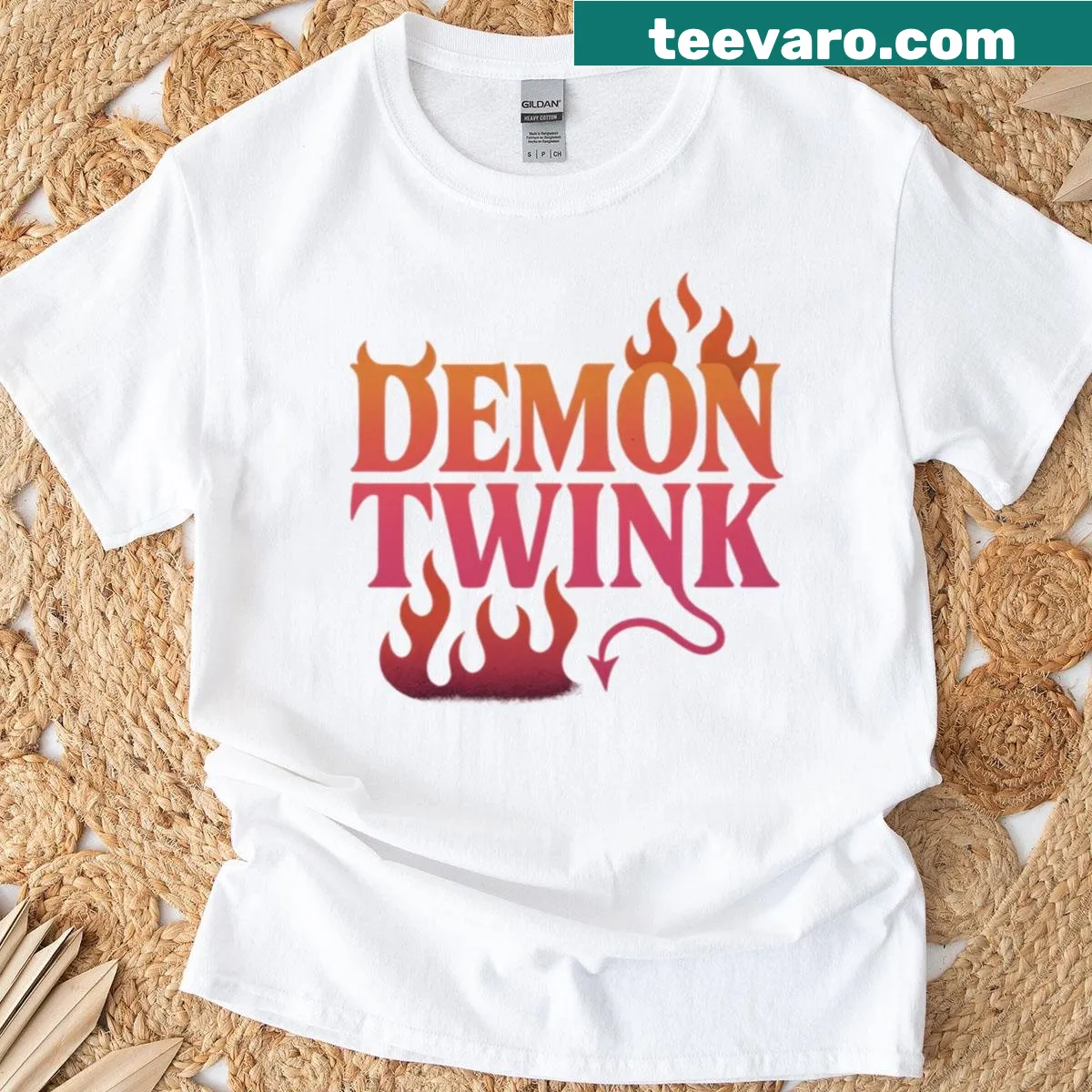 Retro T-shirt with a fiery demon twink design for Gay Pride — on a men's t-shirt
