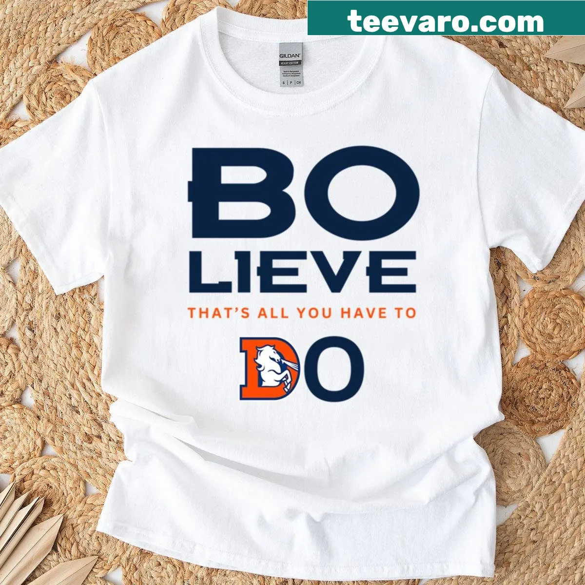 Vintage-style Denver Broncos T-shirt with distressed logo and text — on a men's t-shirt