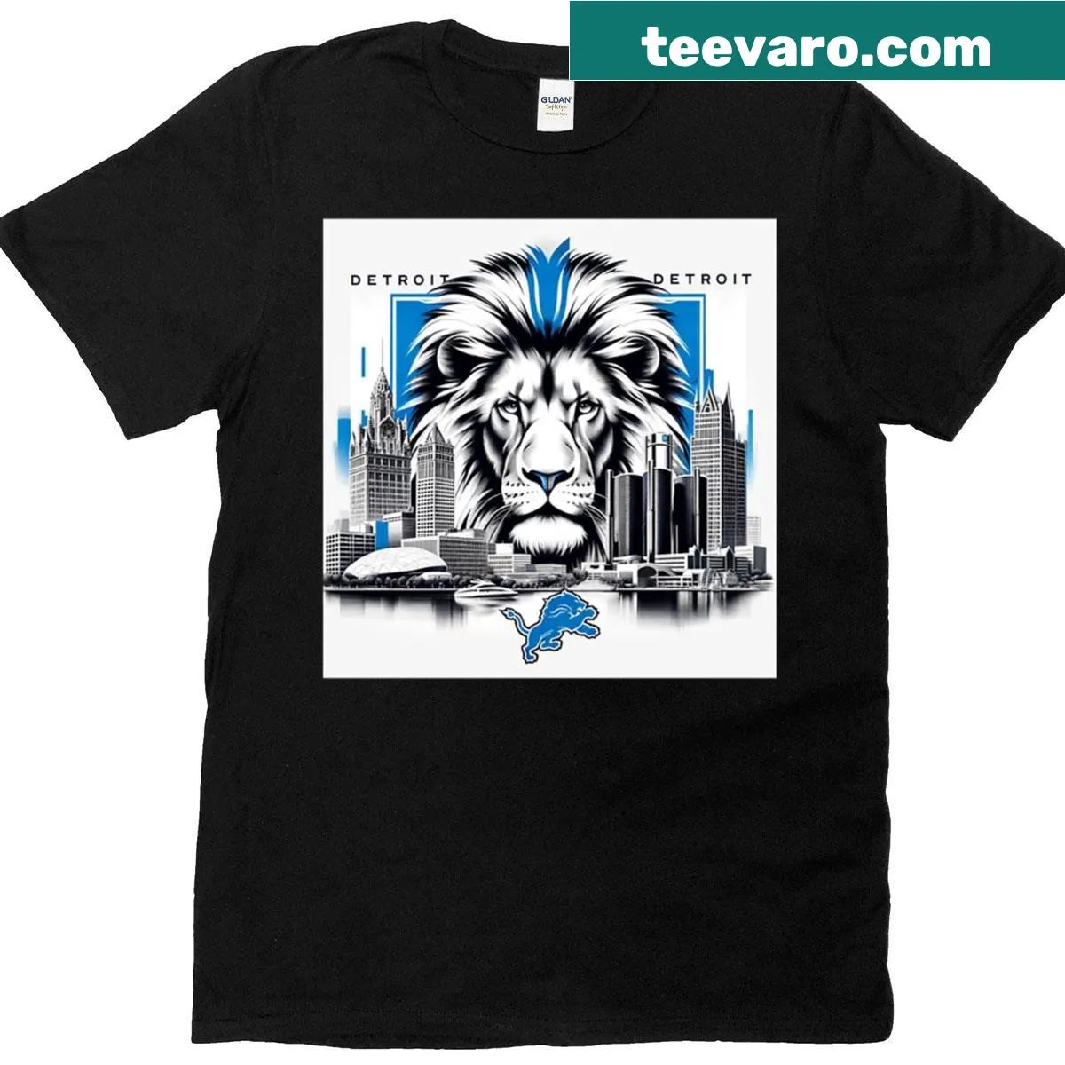 Detroit Lions artwork t-shirt featuring team graphics — on a men's t-shirt