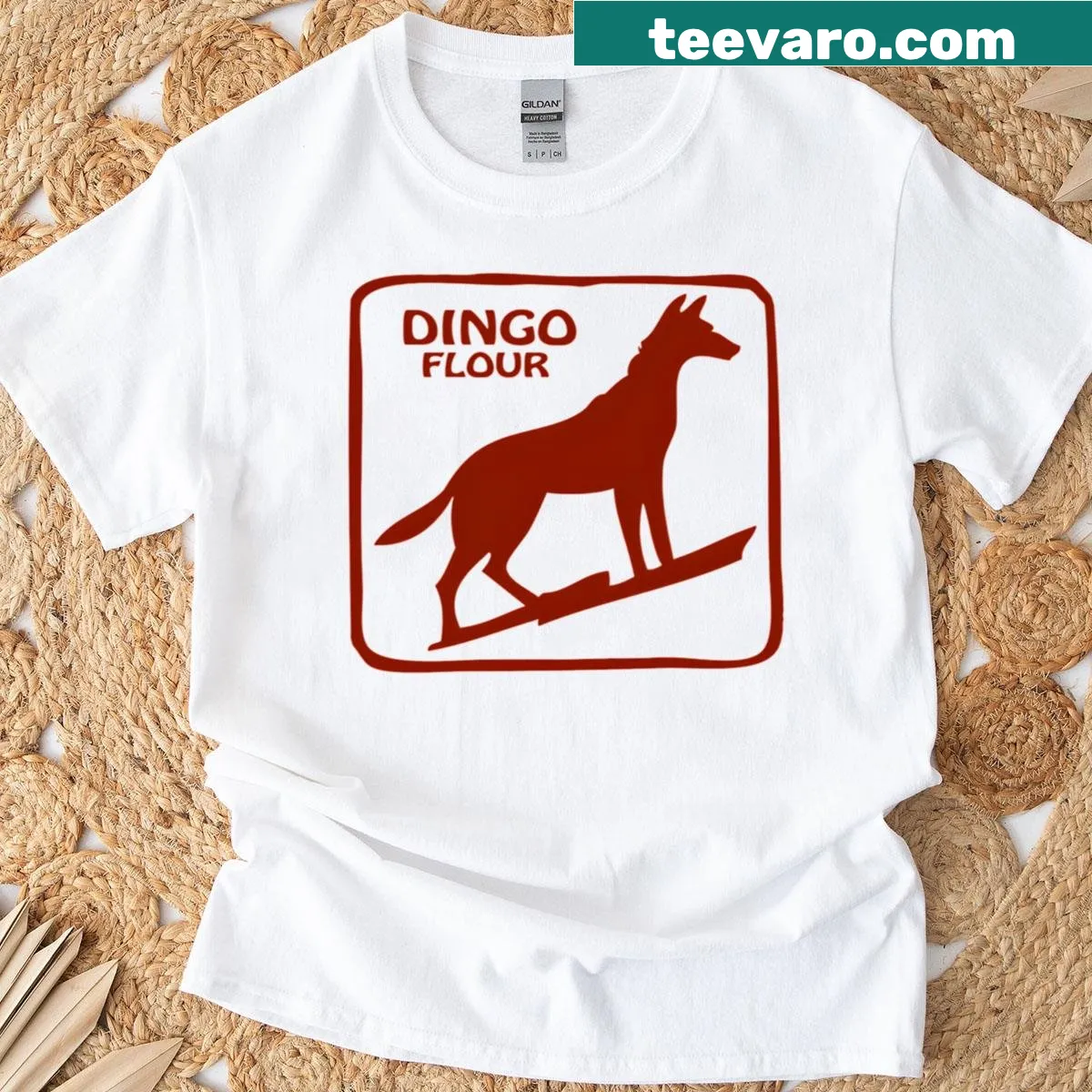 Dingo Flour graphic T-shirt celebrating baking — on a men's t-shirt