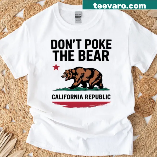 Funny text Don't Poke The Bear with bear graphic on t-shirt