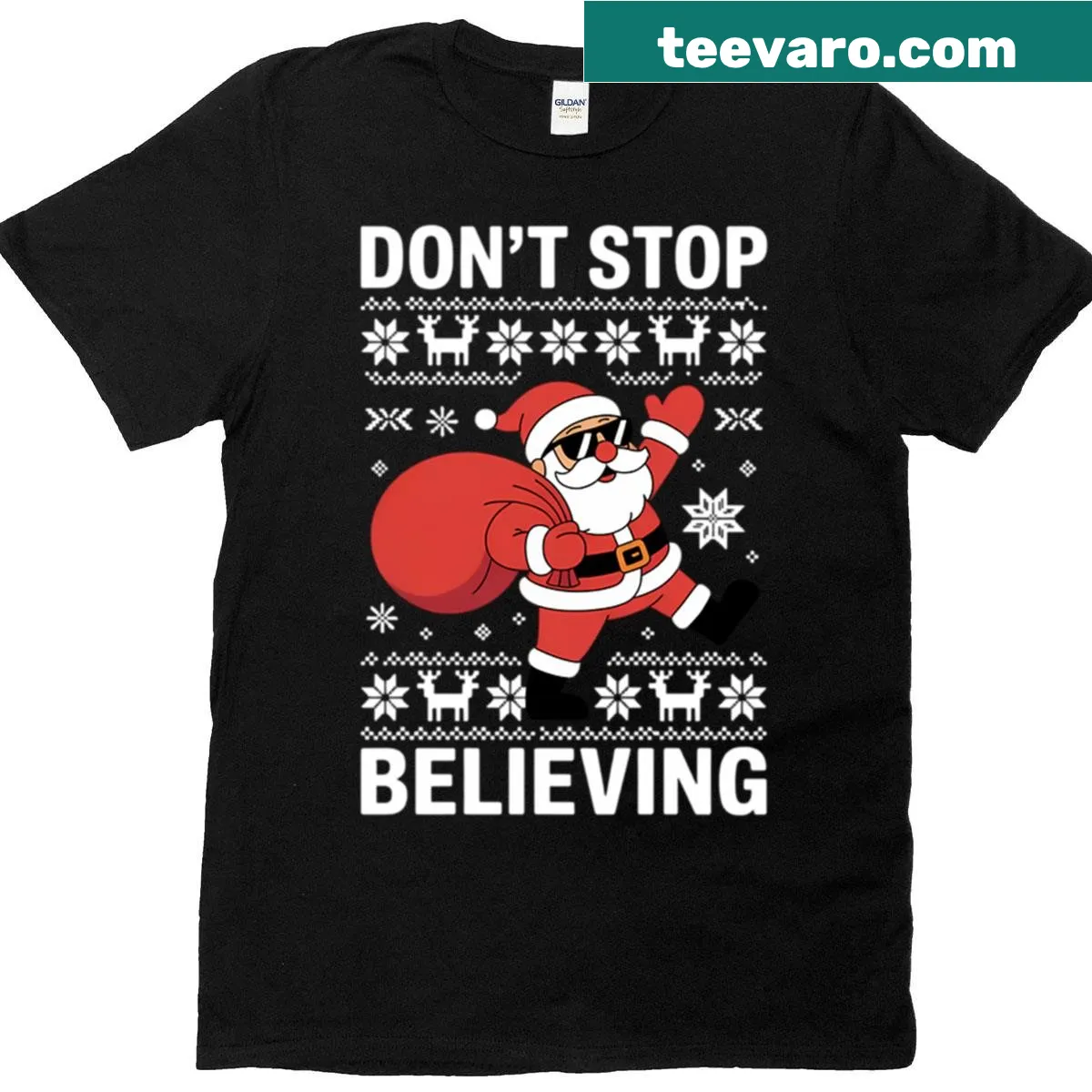 Funny Christmas t-shirt featuring Santa and holiday text — on a men's t-shirt