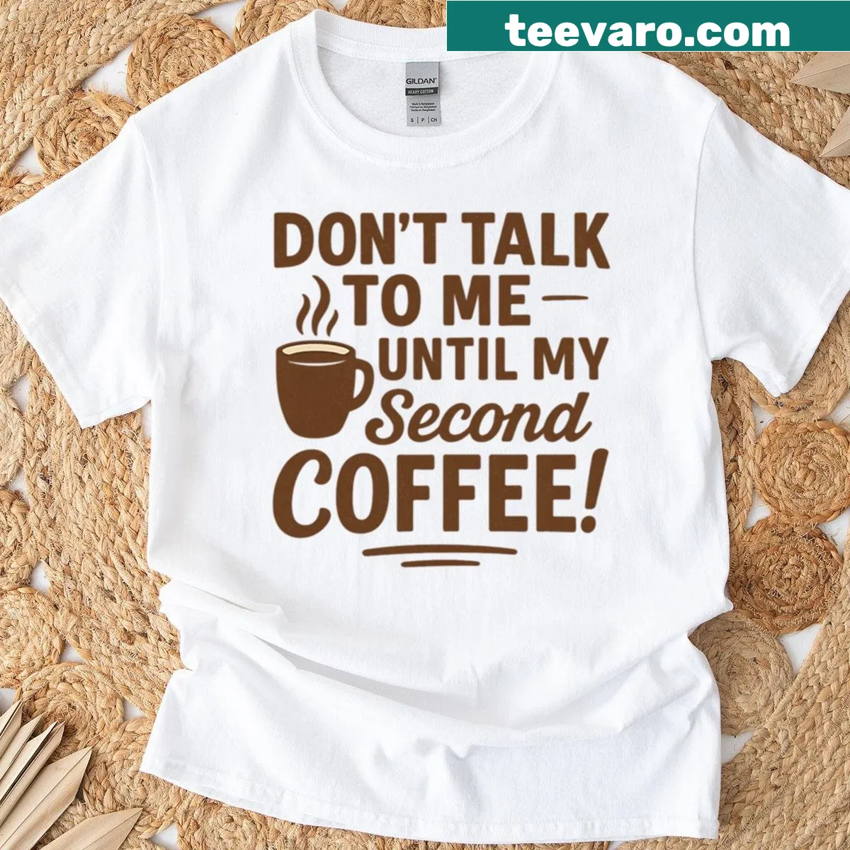 Oversized T-shirt with funny coffee quote design — on a men's t-shirt