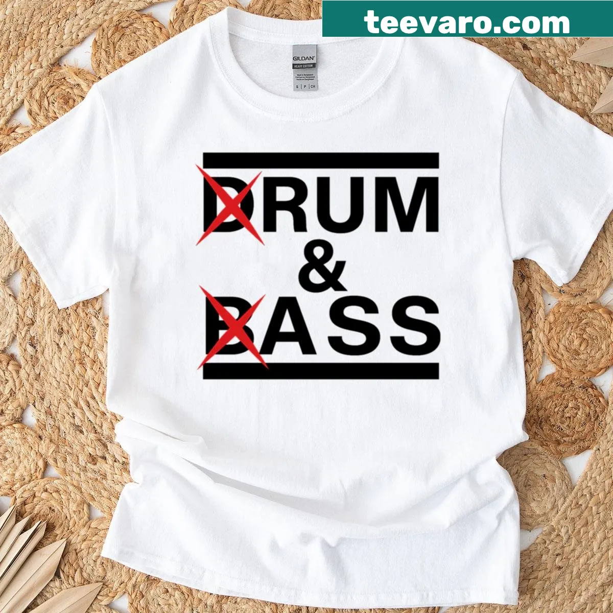 Funny music joke T-shirt for drum and bass lovers — on a men's t-shirt