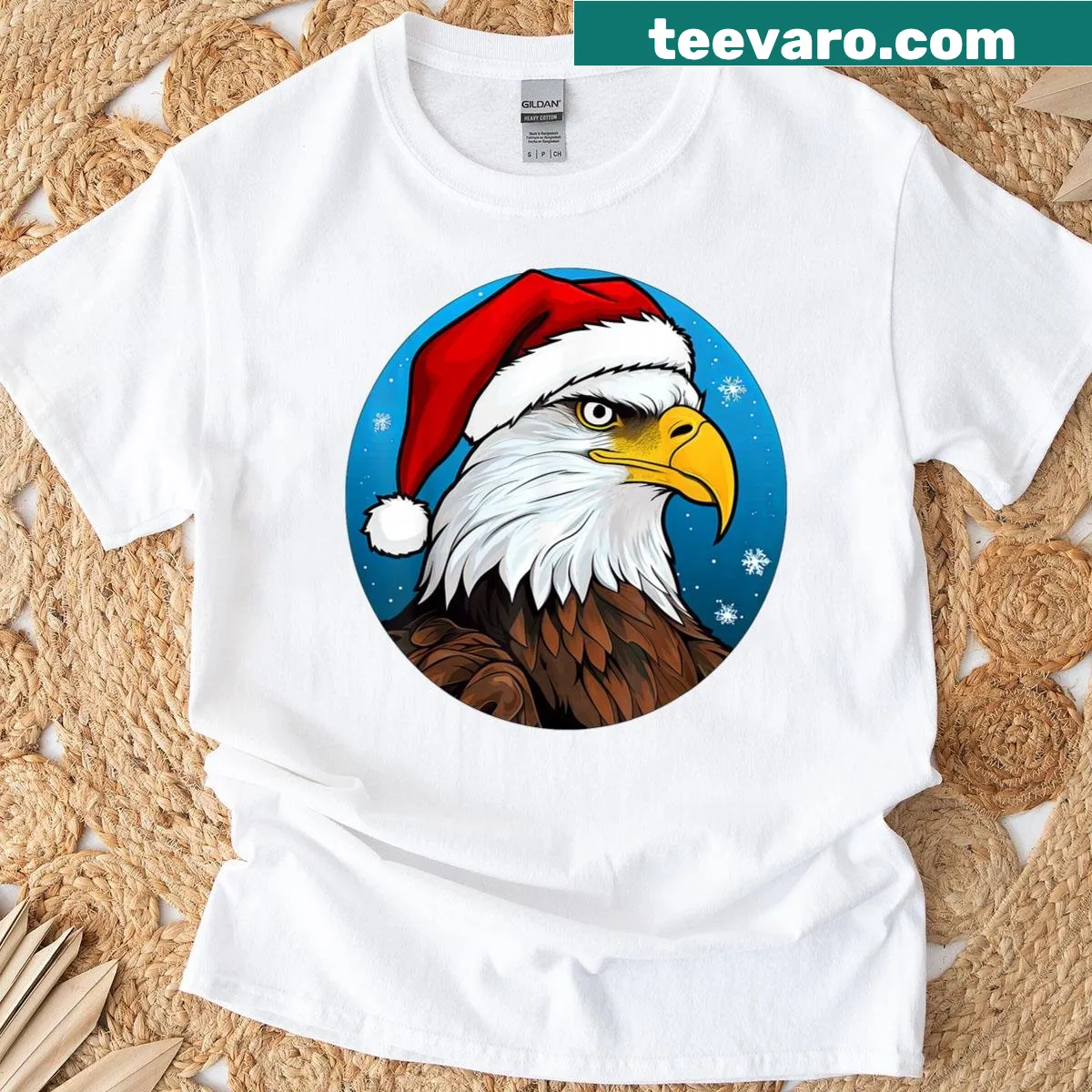 Eagle design T-shirt featuring festive holiday decorations — on a men's t-shirt