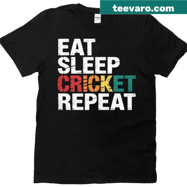 Playful typography t-shirt with Eat Sleep Cricket Repeat for cricket lovers