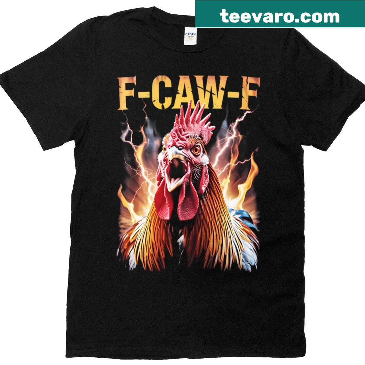 Humorous rooster design with meme text — on a men's t-shirt
