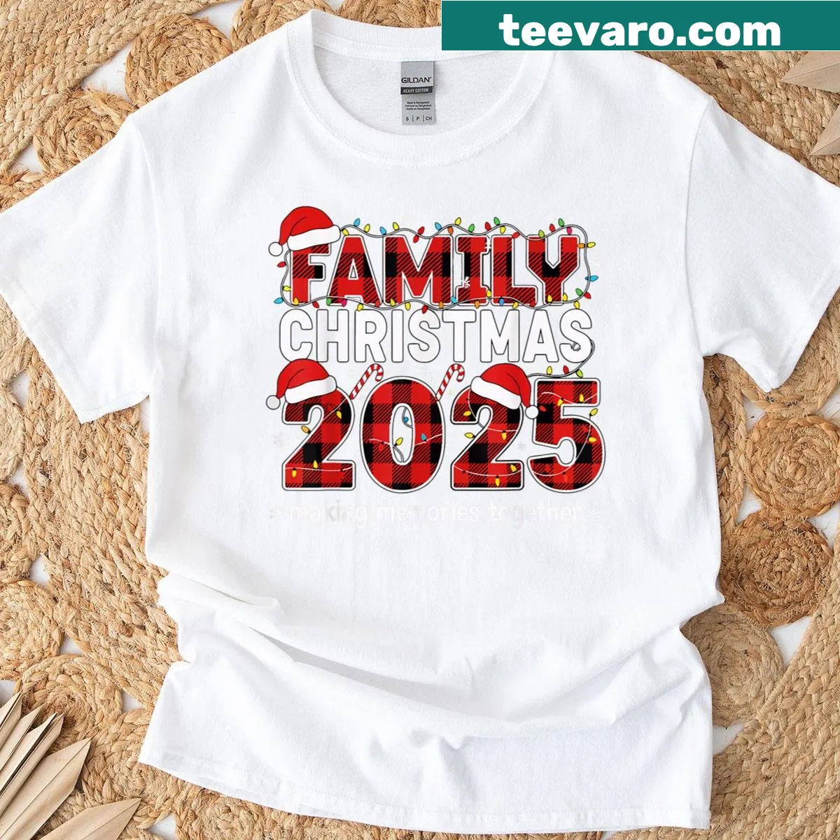 Matching buffalo plaid Christmas t-shirt for family 2025 — on a men's t-shirt