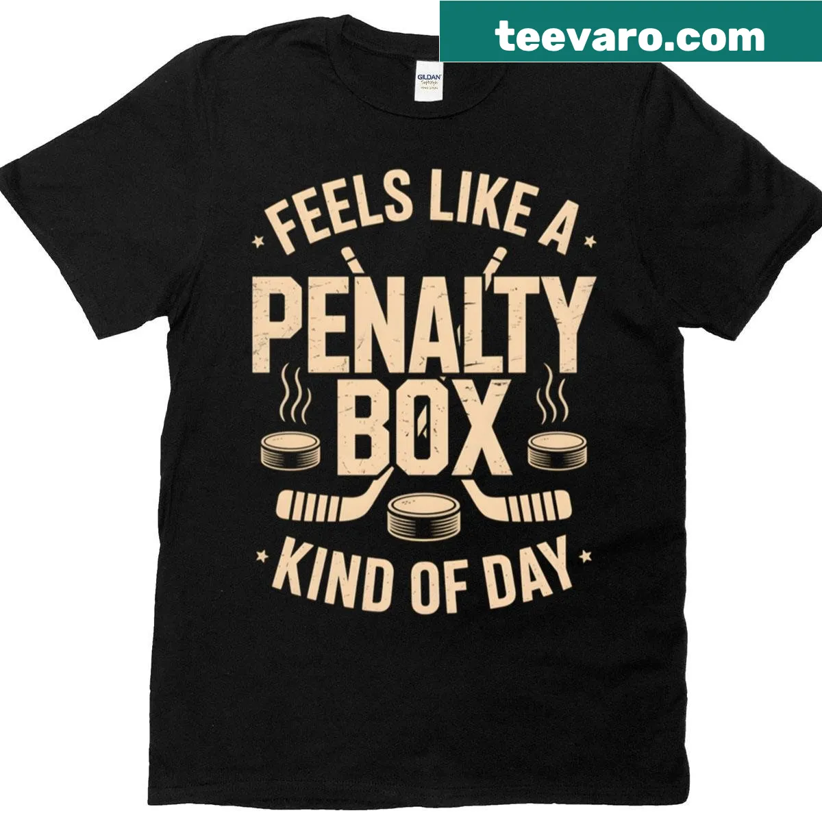 Funny t-shirt with the phrase 'Feels Like A Penalty Box Kind Of Day' — on a men's t-shirt
