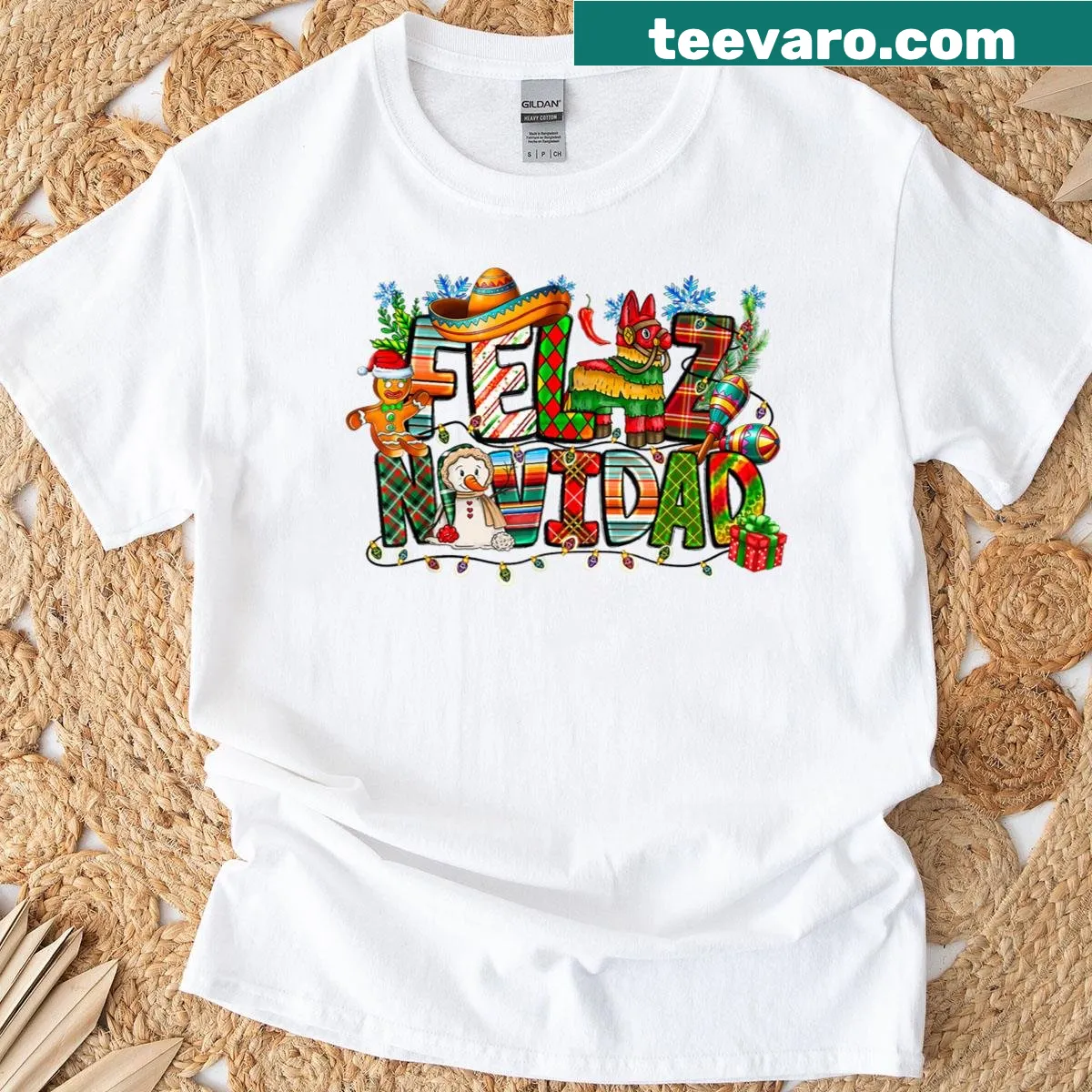 Funny Feliz Navidad Christmas t-shirt with playful typography — on a men's t-shirt