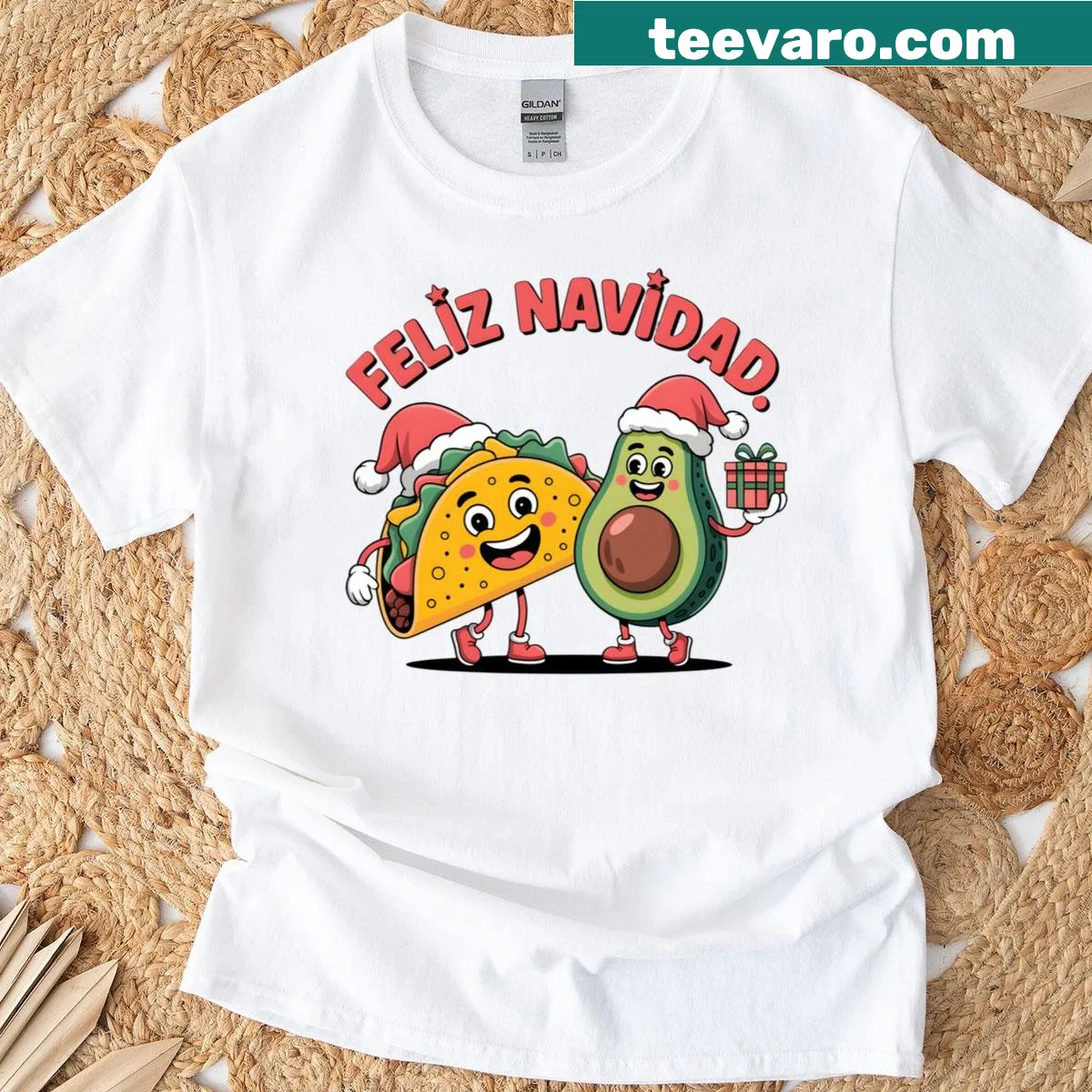 Humorous Christmas shirt featuring taco and avocado graphic — on a men's t-shirt
