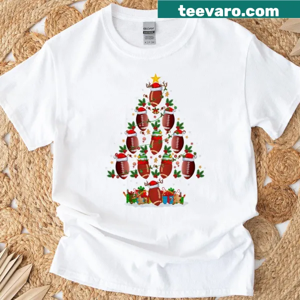 Funny Christmas T-shirt with football players decorated in tree lights